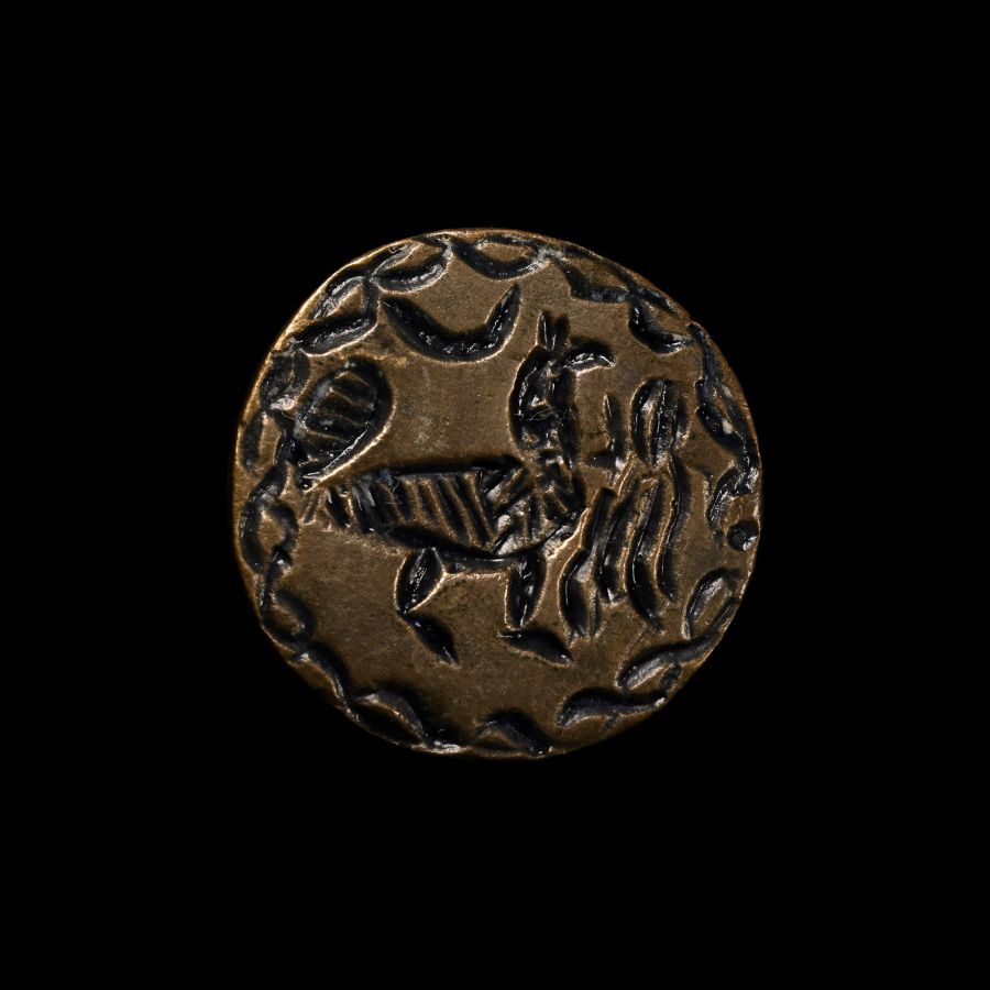 Central Asian Bronze Stamp Seal Matrix with Standing Bird
