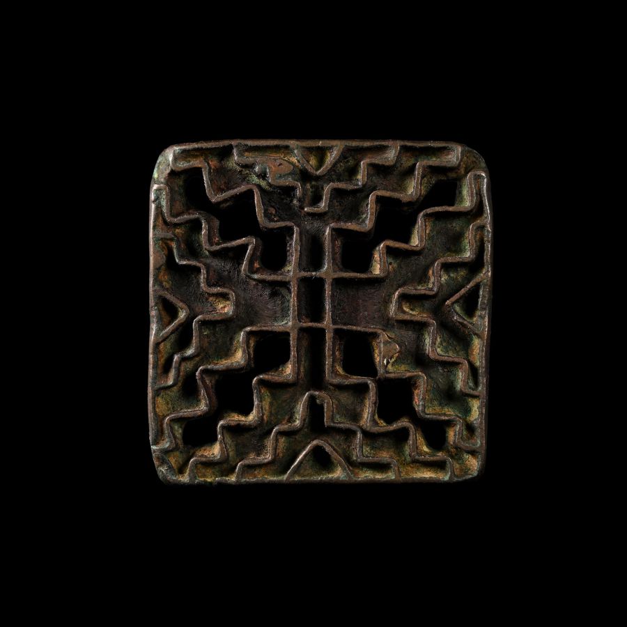 Very Large West Central Asian Bronze Stamp Seal Matrix with Stepped Cross