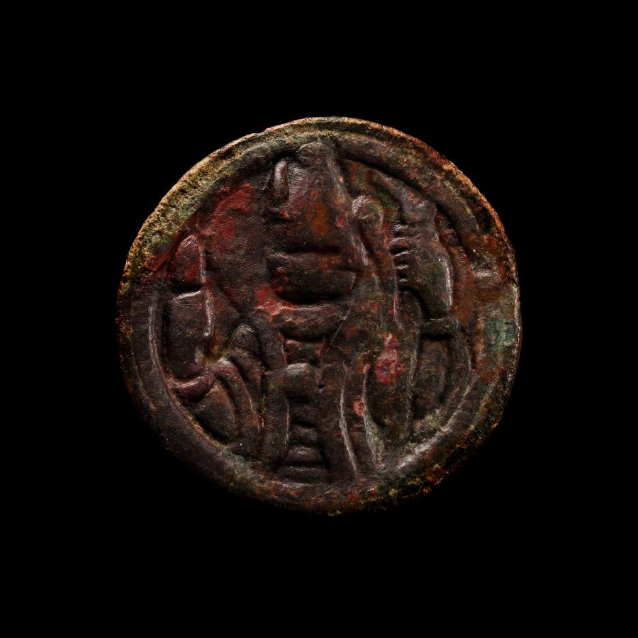 West Central Asian Bronze Stamp Seal Matrix with Warrior