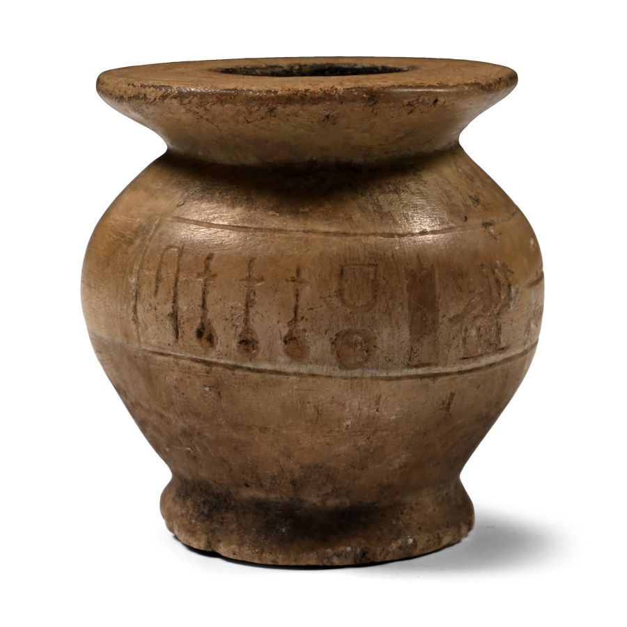Egyptian Alabaster Kohl Pot with Later Hieroglyphs