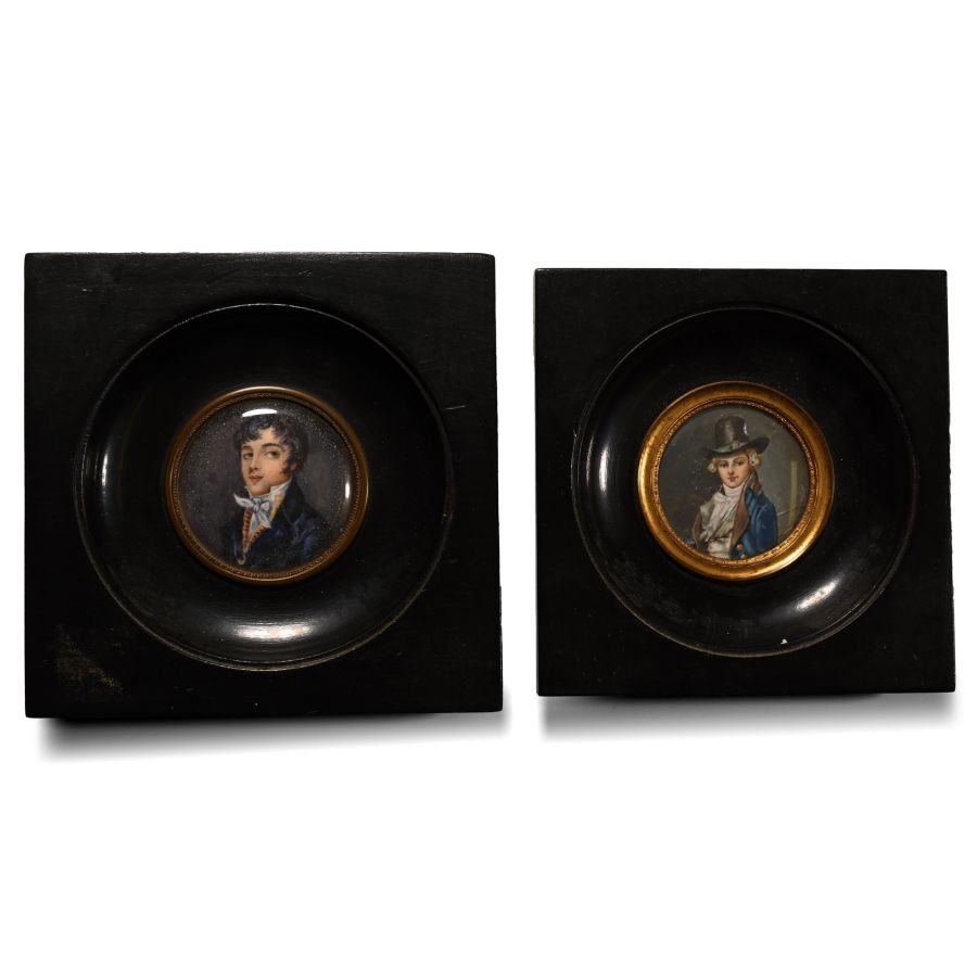 French Miniature Portrait Pair