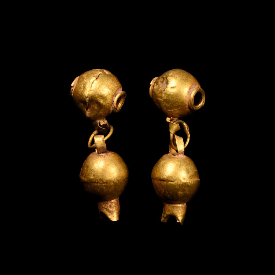 Cypriot Type Gold Pomegranate Bead Pair