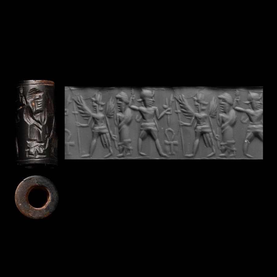 Mesopotamian Haematite Cylinder Seal with Figures