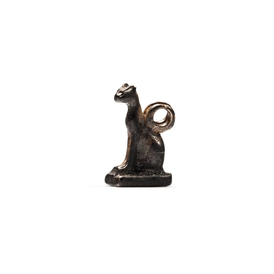 Egyptian Silver Bastet as Seated Cat Amulet