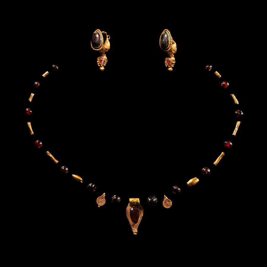 Roman Gold Necklace Element and Earring Set