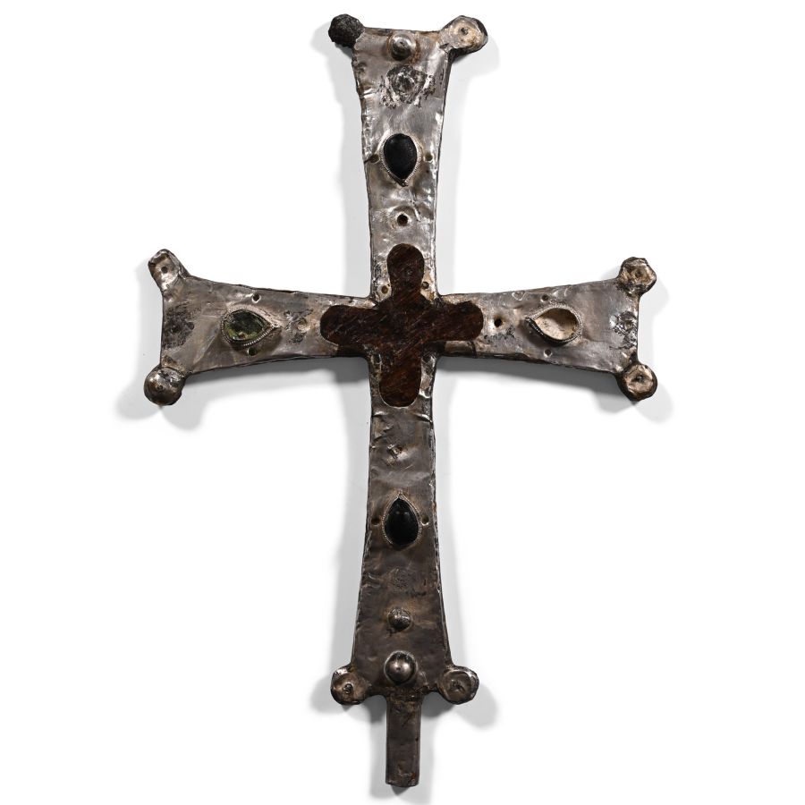 Byzantine Silver Processional Cross with Cabochons