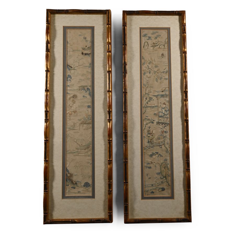 Framed Chinese Silk Picture Pair