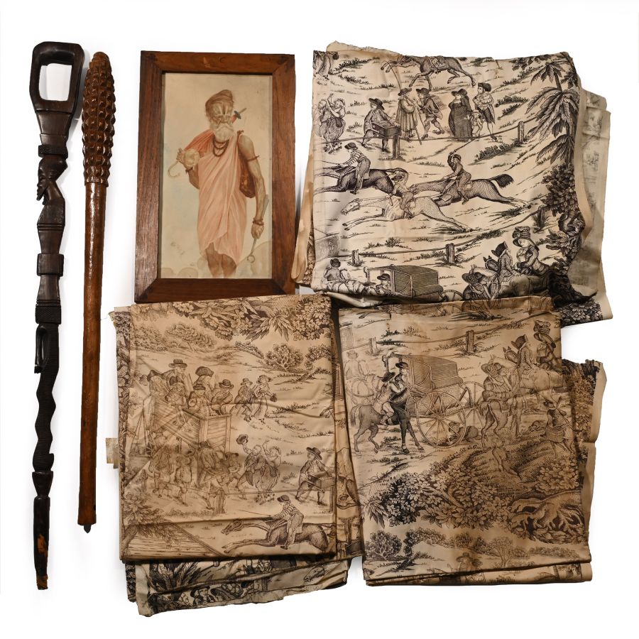 Ethnographic Wooden Walking Stick, Club and Other Items