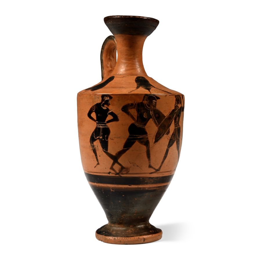 Greek Attic Black-Figure Lekythos with Fighting Warriors