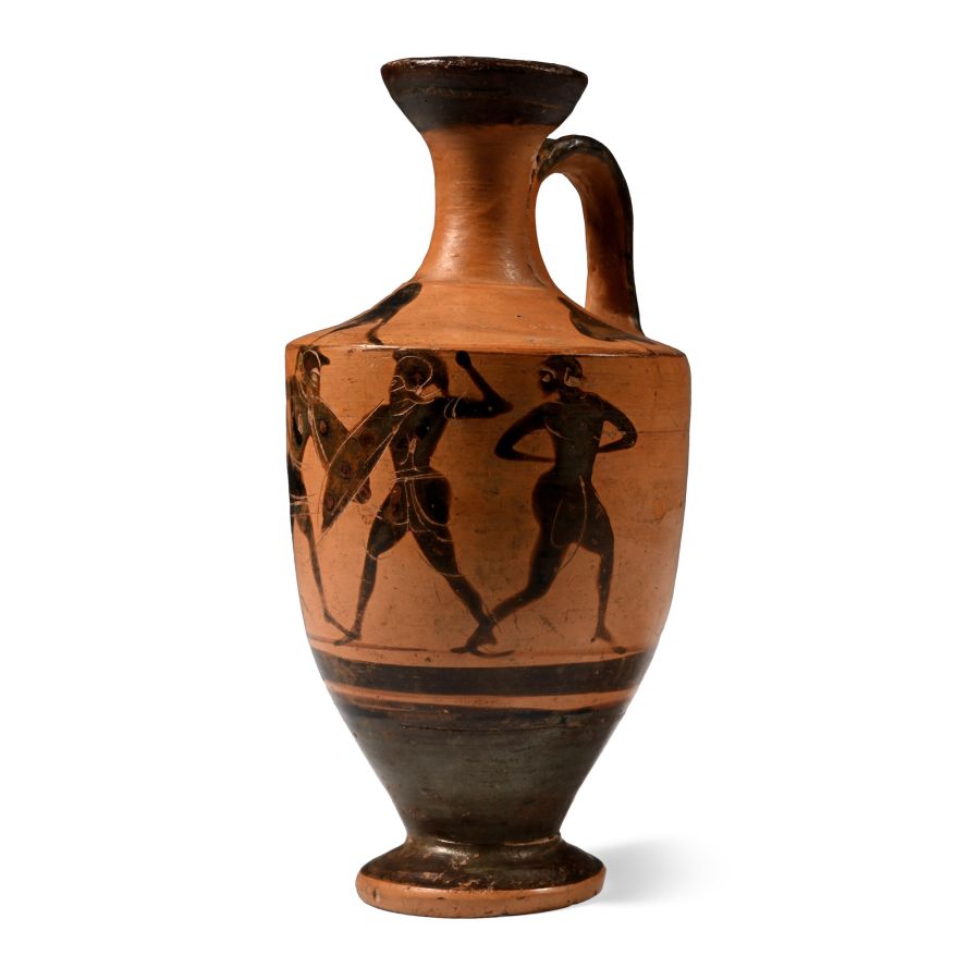 Greek Attic Black-Figure Lekythos with Fighting Warriors