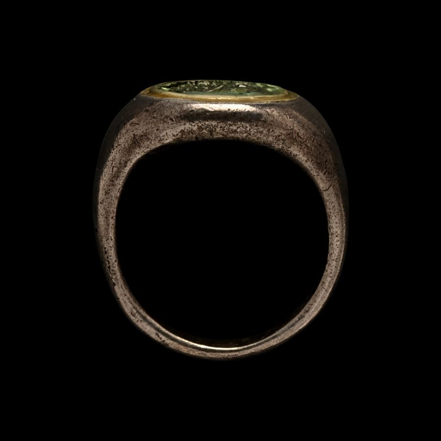 Roman Aquamarine Gemstone with Portrait of Emperor Septimius Severus in Silver and Gold Ring