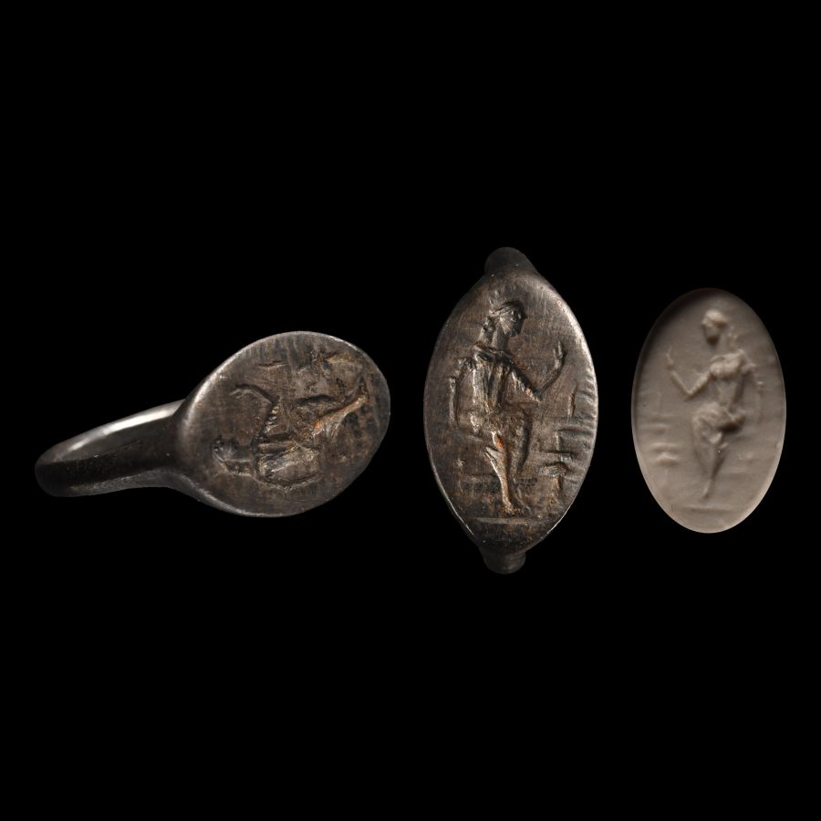Greek Silver Ring with Seated Man