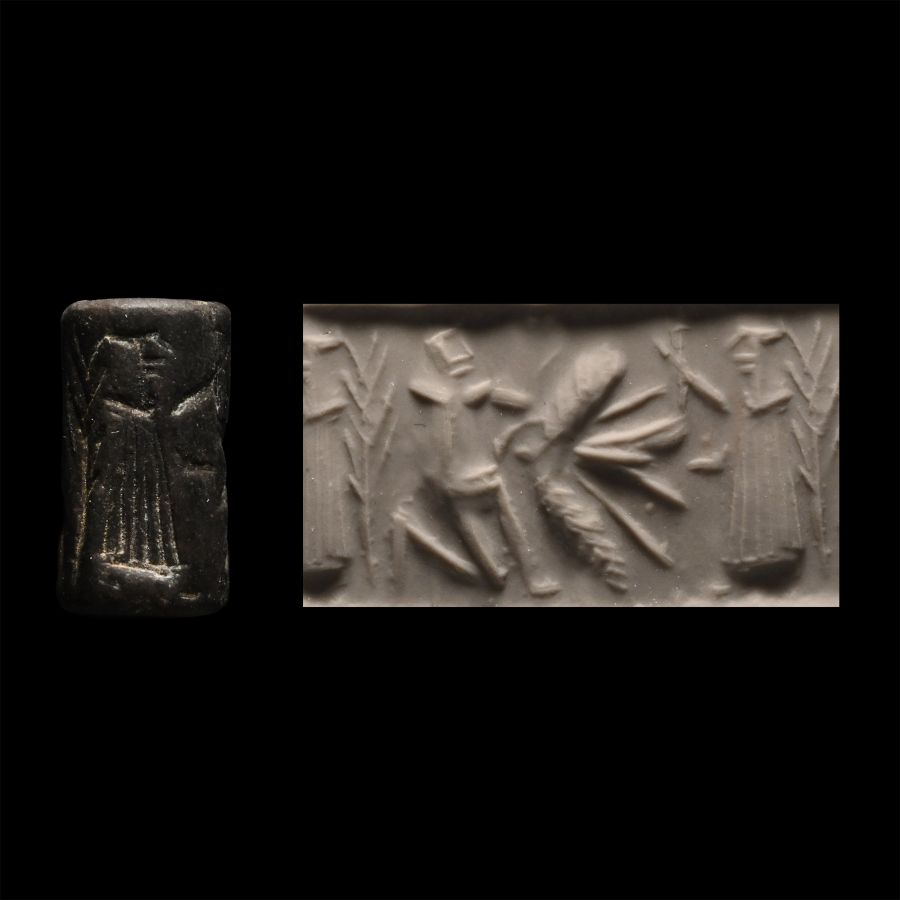 Mesopotamian Stone Cylinder Seal with Worship Scene