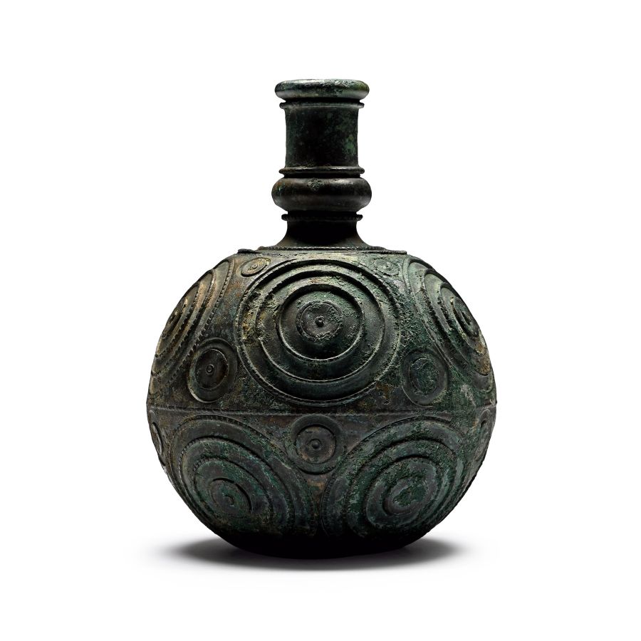 Roman Bronze Bottle with Circular Design