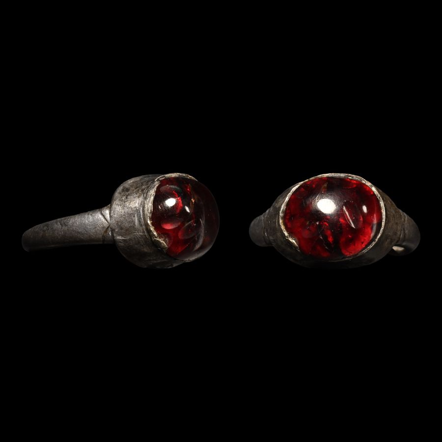 Western Asiatic Silver Ring with Garnet