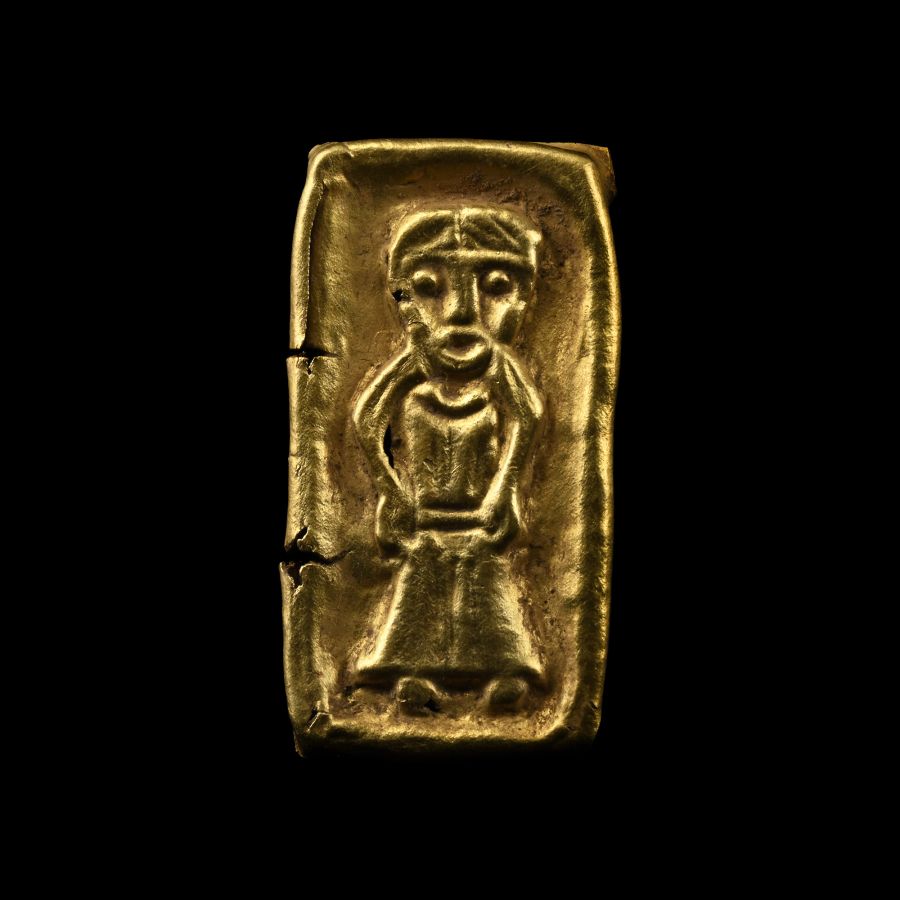 Scandinavian Pre-Viking Gold Votive Plaque of Guldgubbe with Goddess Facing