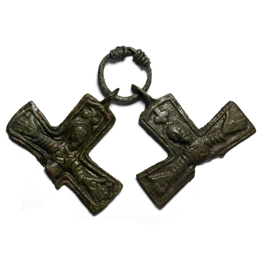Scandinavian Viking Sacrificed Bronze Pendant Crosses on Loop