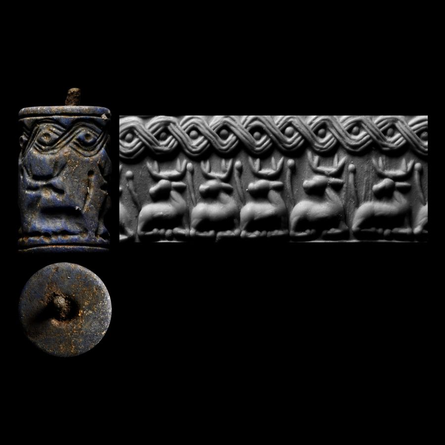 Mesopotamian Lapis Lazuli Cylinder Seal with Animal Frieze