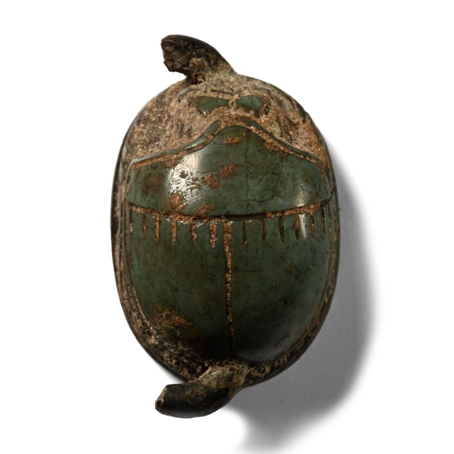 Phoenician Green Stone Scarab with Three-Headed Gryllos