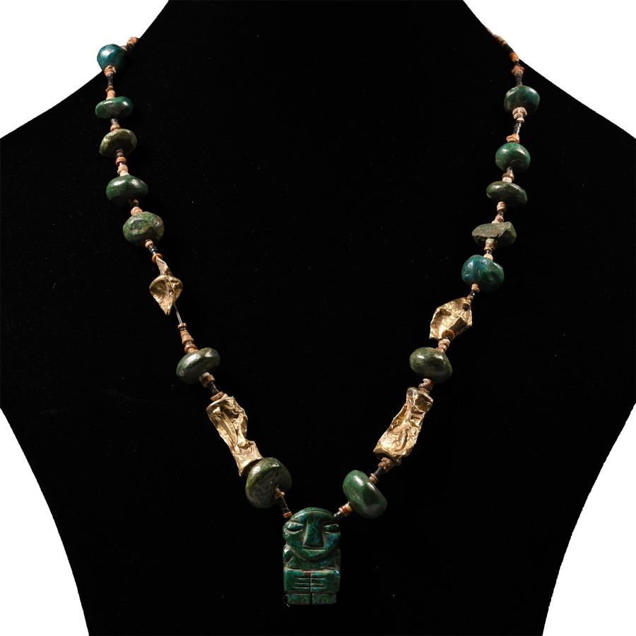Pre Columbian Jadeite and Gold Bead Necklace