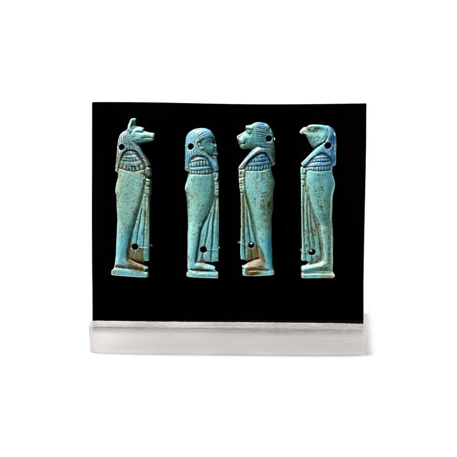 Egyptian Turquoise Glazed Faience Four Sons of Horus Mount Set