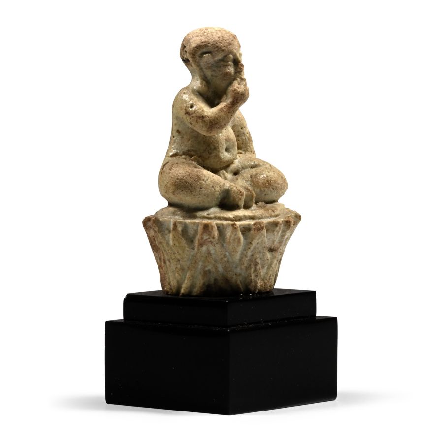 Egyptian Green Glazed Faience Figure of Harpocrates
