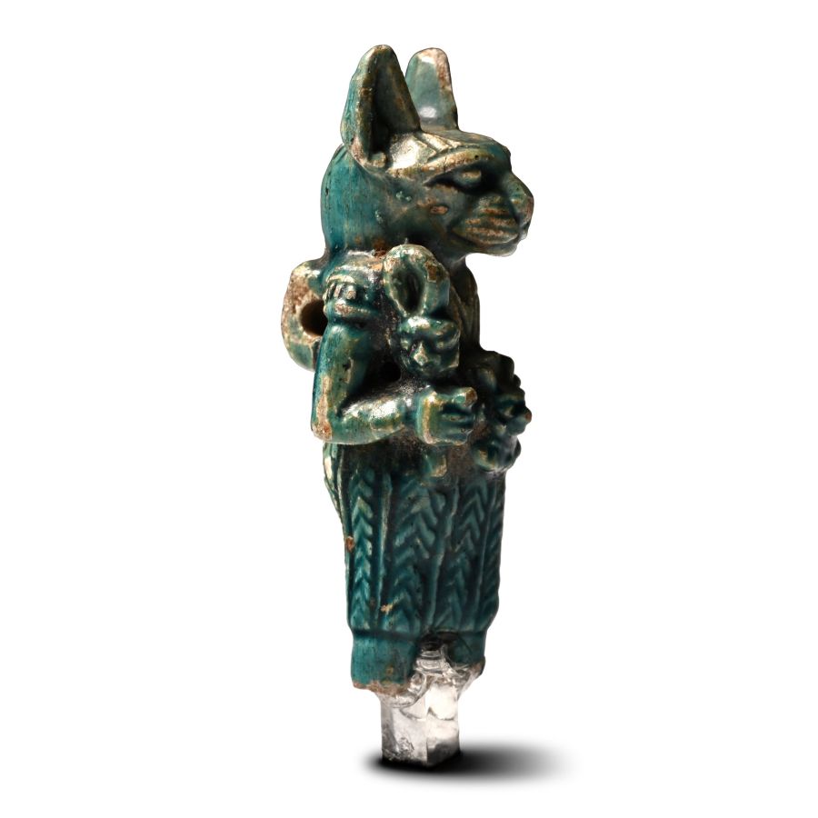 Egyptian Glazed Steatite Amulet of Bastet
