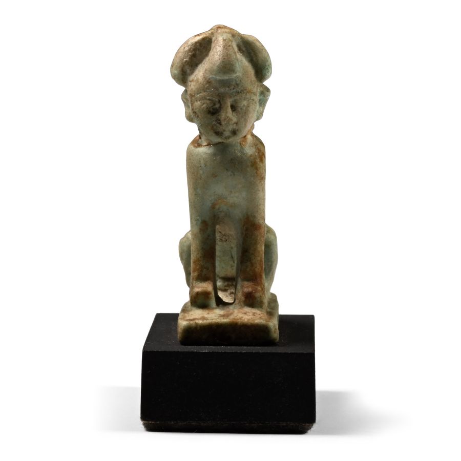 Egyptian Green Glazed Faience Amulet of a Seated Sphinx