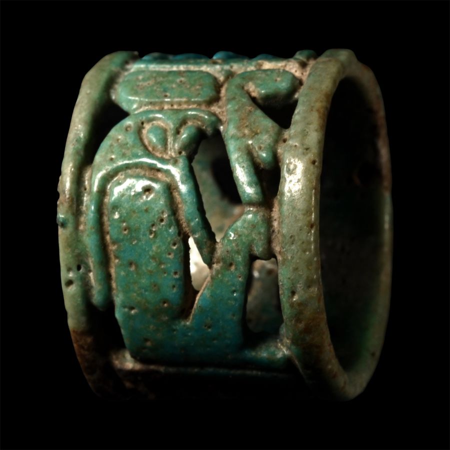 Egyptian Green Glazed Faience Openwork Ring