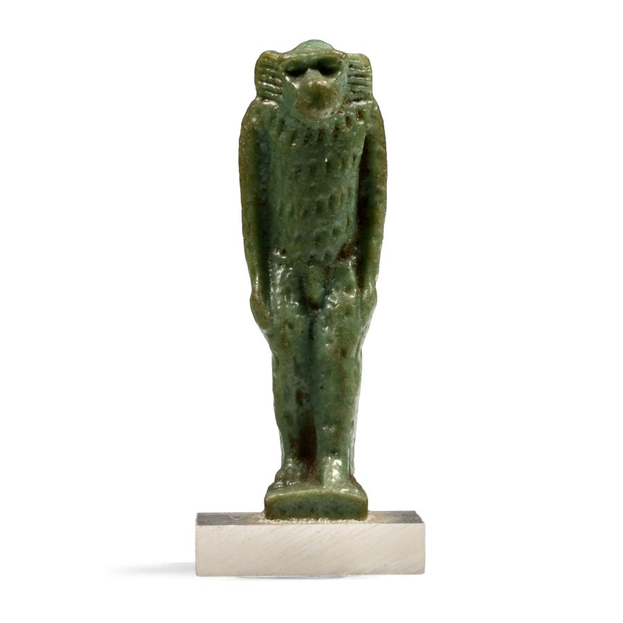 Egyptian Green Glazed Faience Amulet of a Monkey