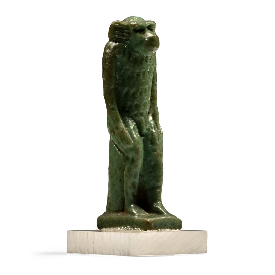 Egyptian Green Glazed Faience Amulet of a Monkey