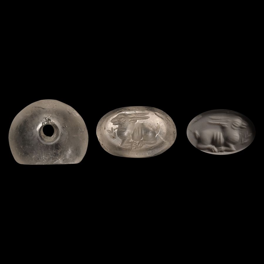 Sasanian Rock Crystal Stamp Seal with Hare