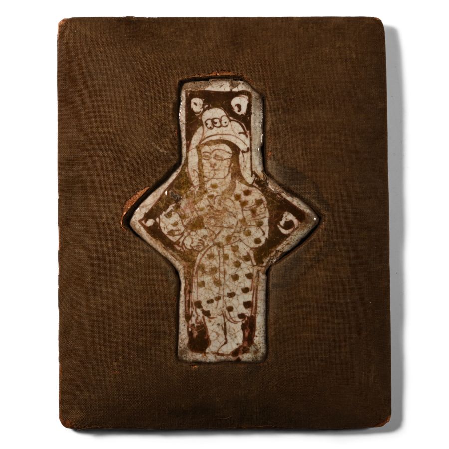 Kashan Lustre Pottery Tile with Standing Male Figure