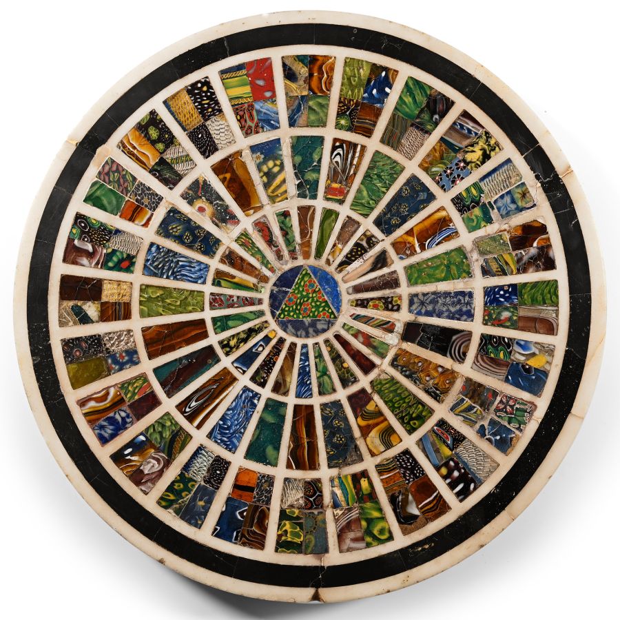 Roman Polychrome Mosaic Glass Set into a Marble Table Top