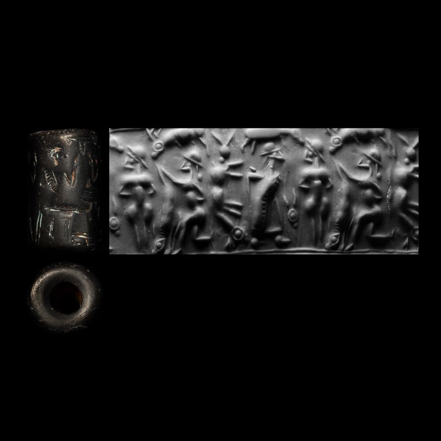 Syrian Haematite Cylinder Seal with Worshipping Figures