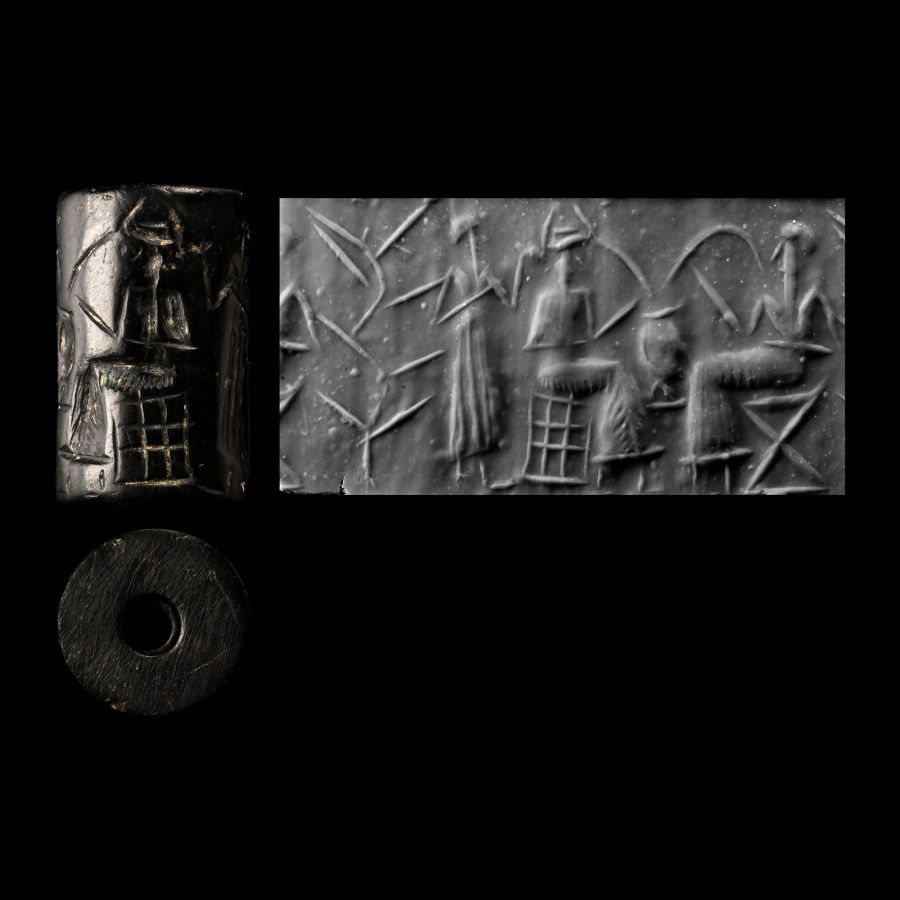 Old Akkadian Cylinder Seal with Drinking Scene