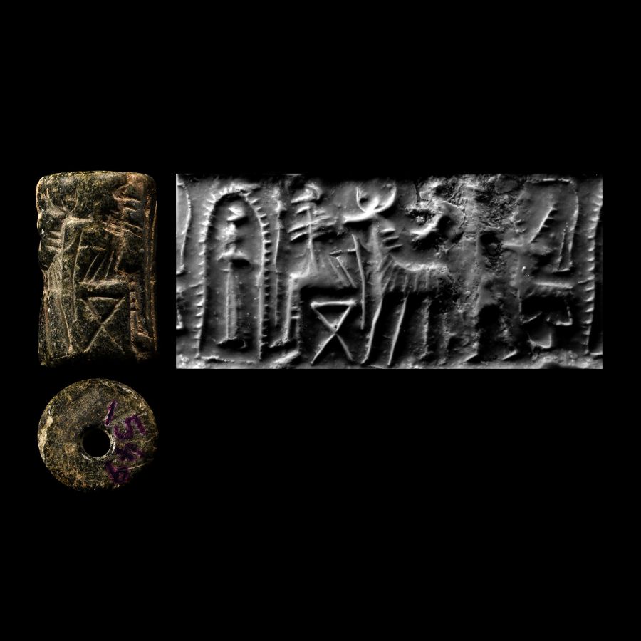 Anatolian Dark Green Cylinder Seal with God