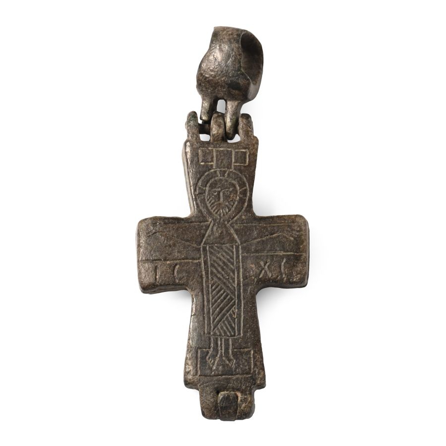 Byzantine Bronze Reliquary Cross Pendant