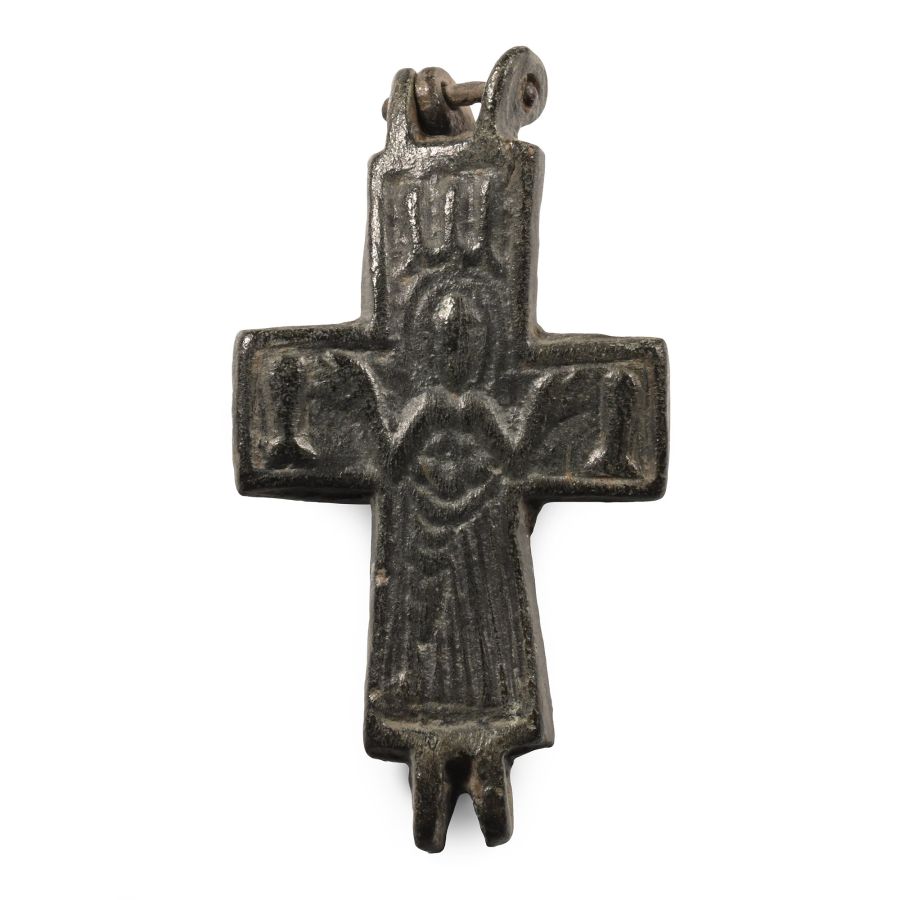Byzantine Bronze Reliquary Cross Pendant Plate