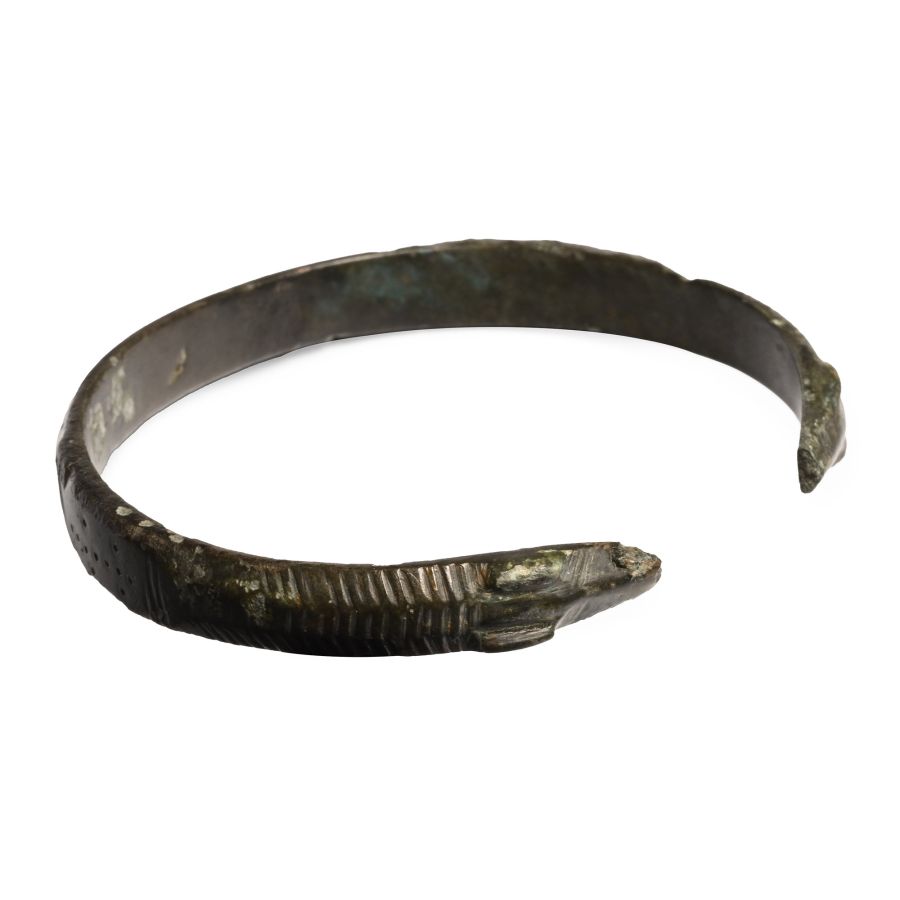 Late Roman Bronze Military Bracelet with Snake-Heads