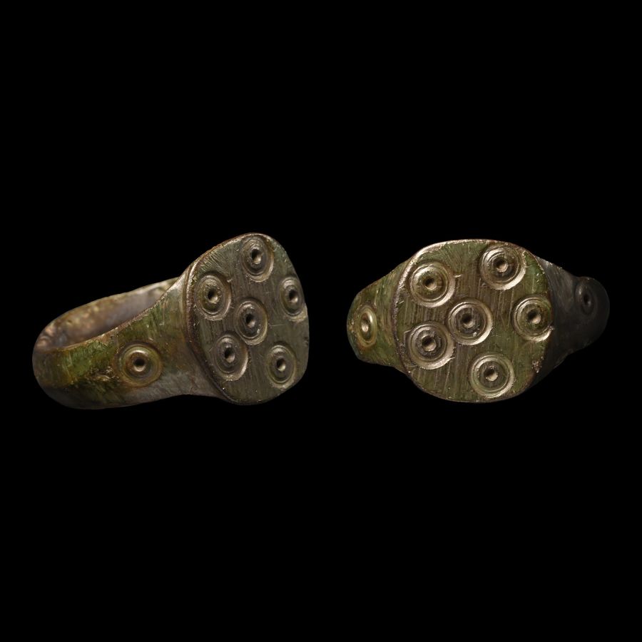 Medieval Bronze Ring with Ring-and-Dot Decoration