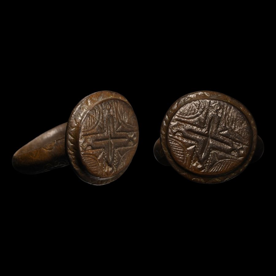 Medieval Bronze Ring with Cross