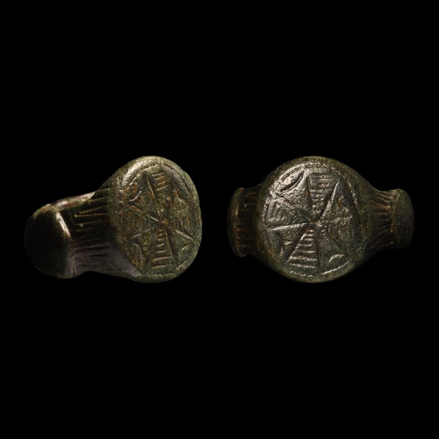 Medieval Bronze Ring with Expanding Cross