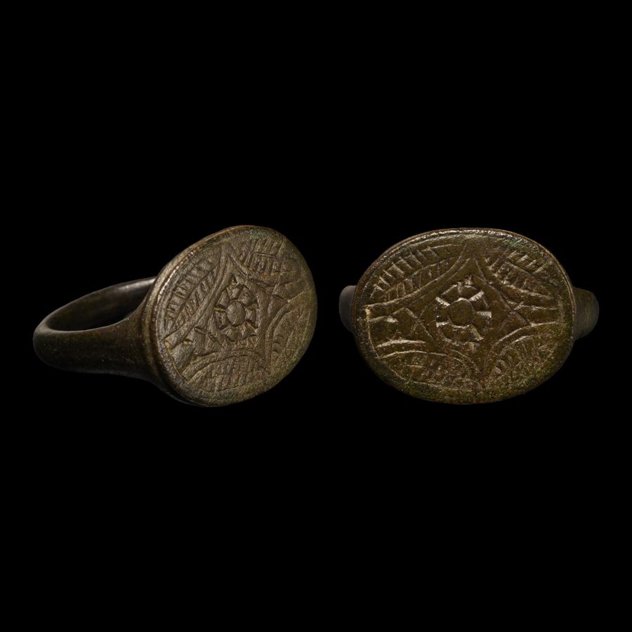Medieval Bronze Ring with Rose in Lozenge