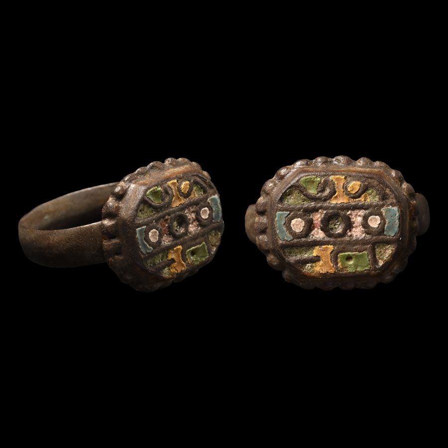 Medieval Bronze Ring with Enamelled Design