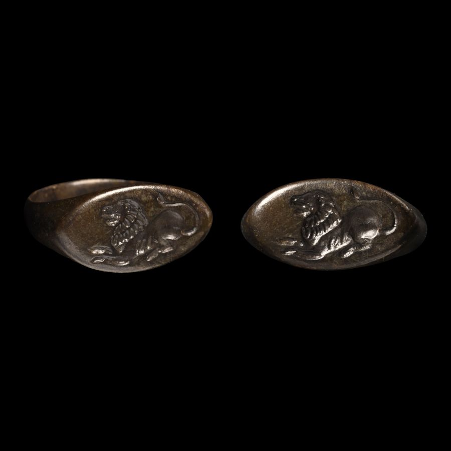 Greek Bronze Seal Ring with Lion