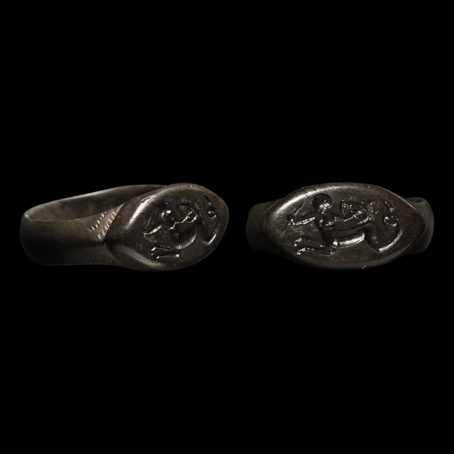 Greek Bronze Seal Ring with Hippocamp