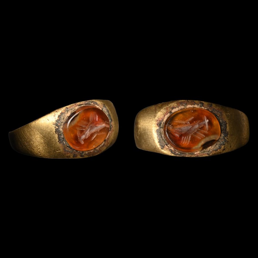 Roman Bronze Ring with Clasped Hands Gemstone