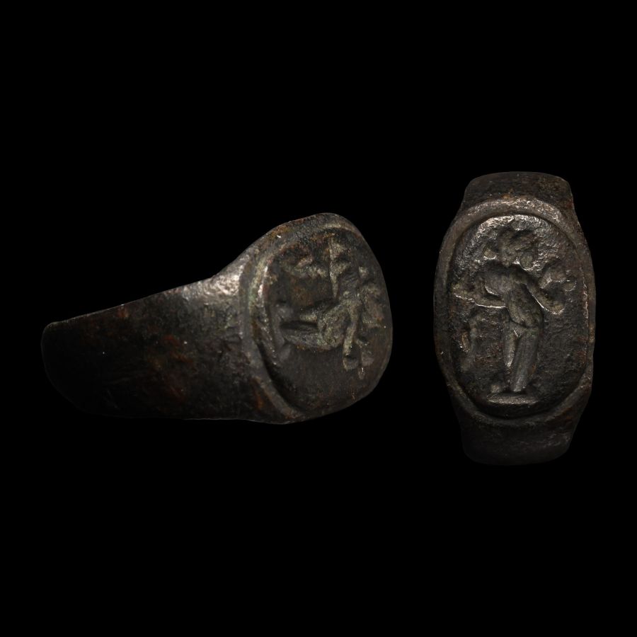 Roman Bronze Ring with Standing Goddess