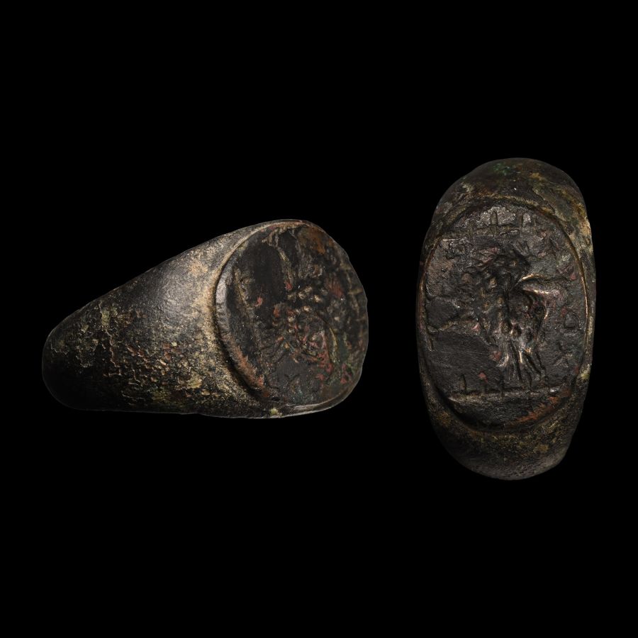 Large Roman Military Seal Ring with Bird